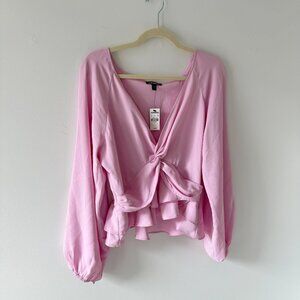 Express Twist Front Tiered Ruffle Peplum Top in Soft Baby Pink (Large)